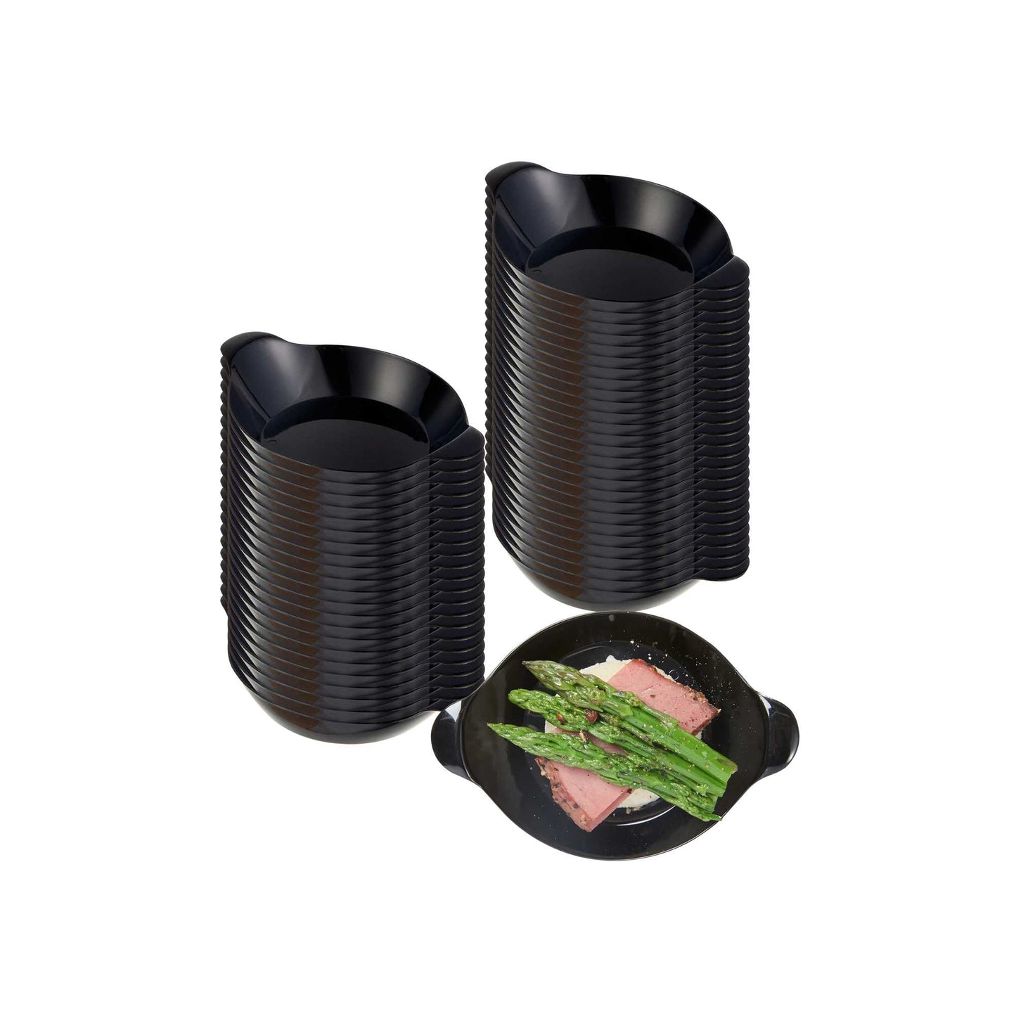 Mini Serve Oval Black Plastic Mini Handled Plate - 3 3/4" x 2 1/2" - 100 count box