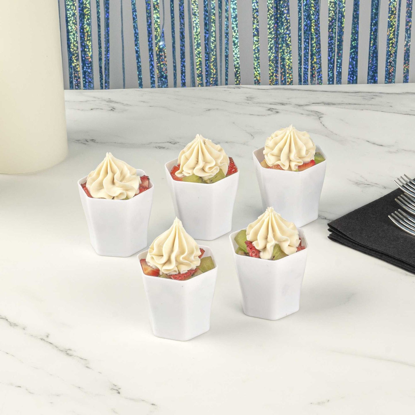 Mini Serve 2 oz Hexagon White Plastic Glass - 1 3/4" x 1 3/4" x 1 3/4" - 100 count box