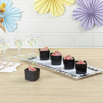 Mini Serve 3 oz Square Black Plastic Quadrato Cup - 1 3/4" x 1 1/2" x 1 3/4" - 100 count box