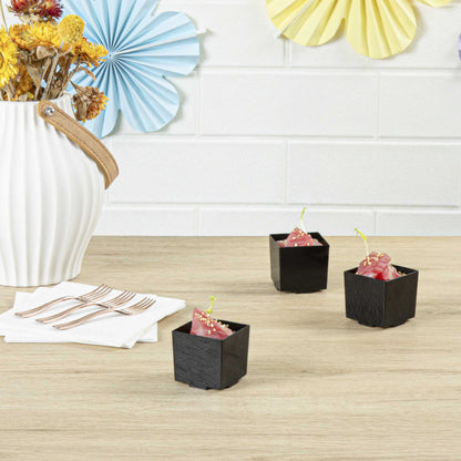 Mini Serve 3 oz Square Black Plastic Quadrato Cup - 1 3/4" x 1 1/2" x 1 3/4" - 100 count box