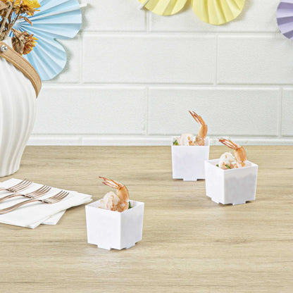 Mini Serve 3 oz Square White Plastic Quadrato Cup - 1 3/4" x 1 1/2" x 1 3/4" - 100 count box