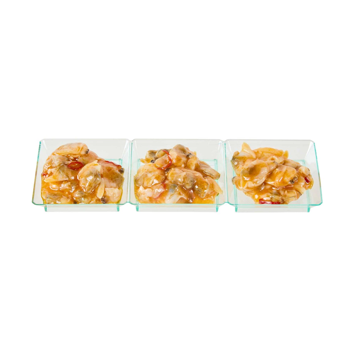 Mini Serve Rectangle Seagreen Plastic Terzetto Mini Plate - 3 Compartments - 7 1/2" x 2 1/2" x 1/2" - 100 count box