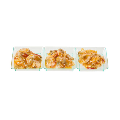 Mini Serve Rectangle Seagreen Plastic Terzetto Mini Plate - 3 Compartments - 7 1/2" x 2 1/2" x 1/2" - 100 count box