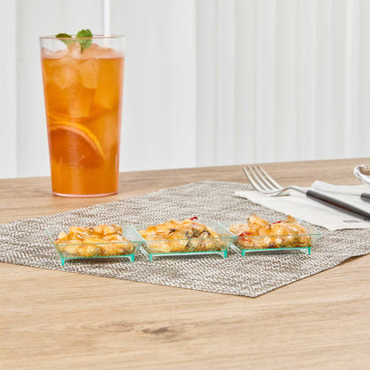 Mini Serve Rectangle Seagreen Plastic Terzetto Mini Plate - 3 Compartments - 7 1/2" x 2 1/2" x 1/2" - 100 count box