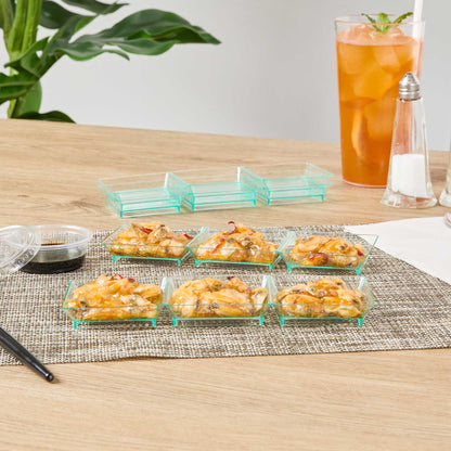 Mini Serve Rectangle Seagreen Plastic Terzetto Mini Plate - 3 Compartments - 7 1/2" x 2 1/2" x 1/2" - 100 count box