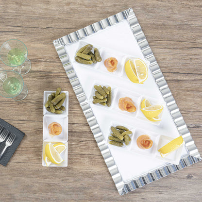 Mini Serve Rectangle White Plastic Terzetto Mini Plate - 3 Compartments - 7 1/2" x 2 1/2" x 1/2" - 100 count box