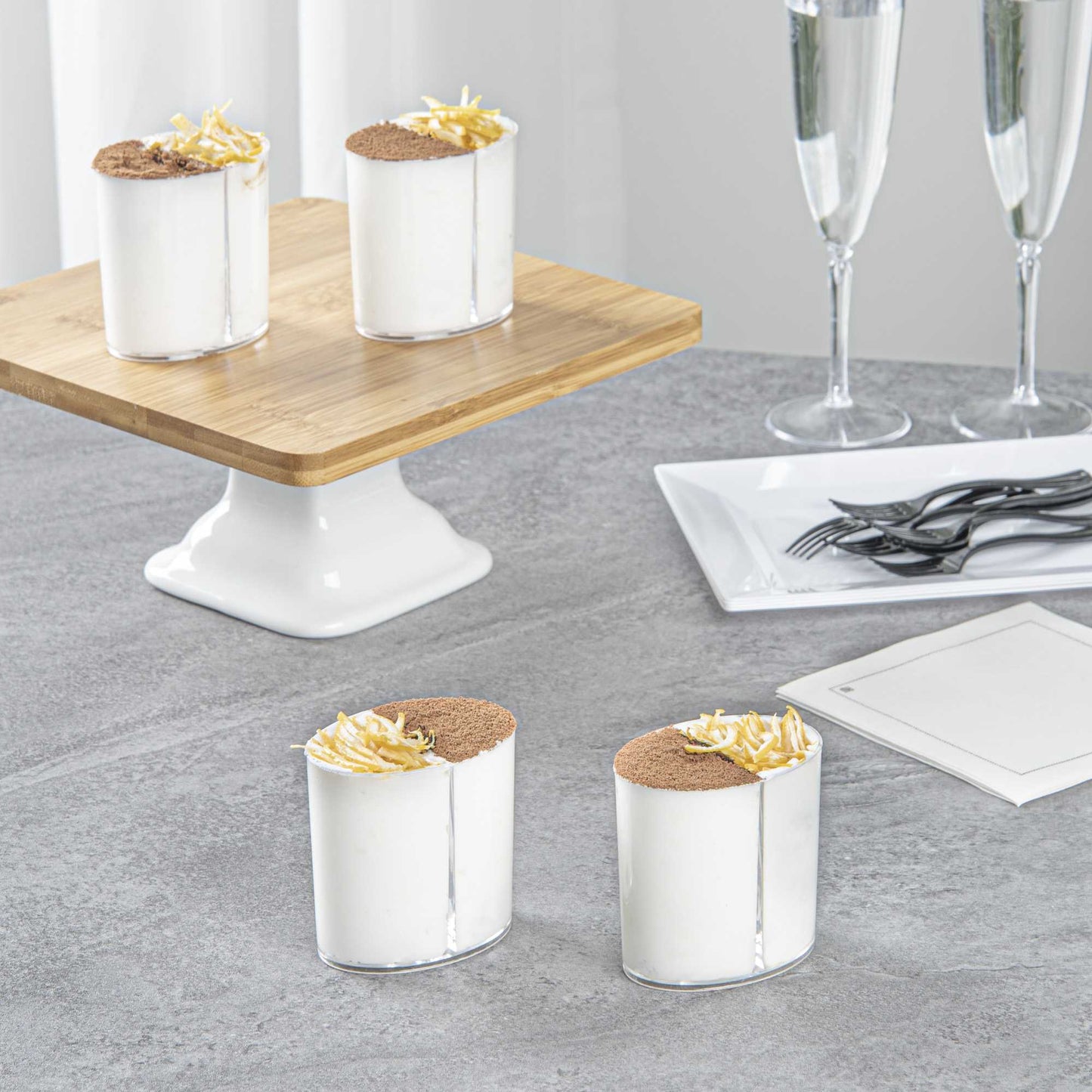 Mini Serve 4 oz Oval Clear Plastic Duet Tasting Cup - 2 Compartments - 2 1/2" x 1 3/4" x 2 1/2" - 100 count box