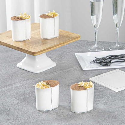 Mini Serve 4 oz Oval Clear Plastic Duet Tasting Cup - 2 Compartments - 2 1/2" x 1 3/4" x 2 1/2" - 100 count box