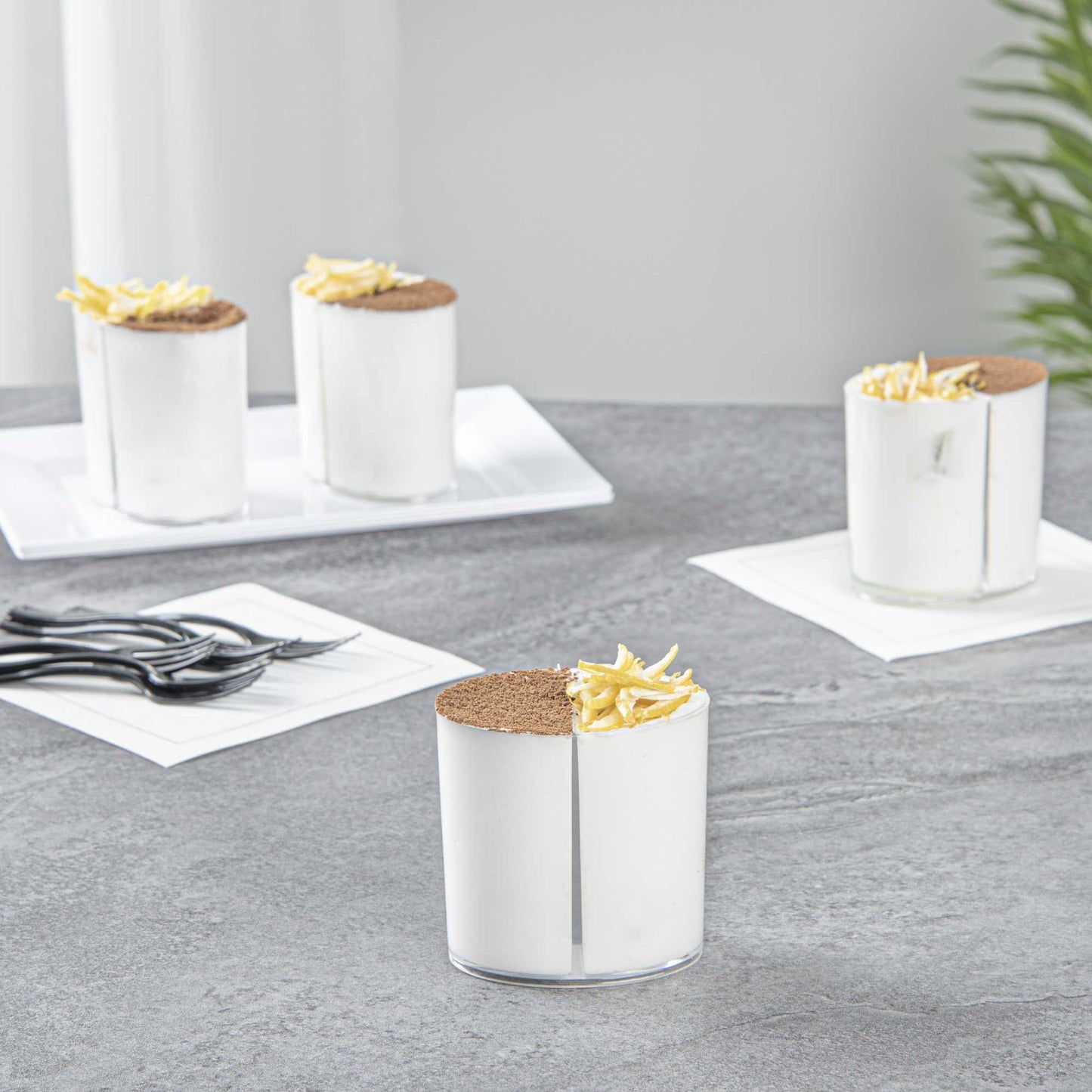 Mini Serve 4 oz Oval Clear Plastic Duet Tasting Cup - 2 Compartments - 2 1/2" x 1 3/4" x 2 1/2" - 100 count box