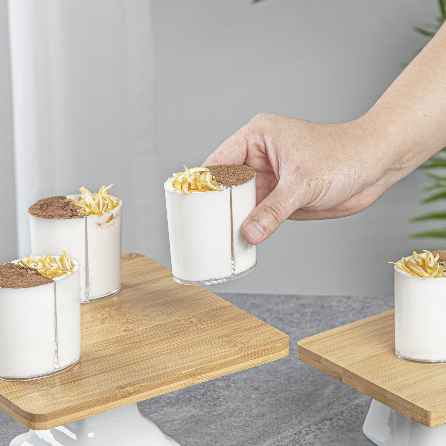 Mini Serve 4 oz Oval Clear Plastic Duet Tasting Cup - 2 Compartments - 2 1/2" x 1 3/4" x 2 1/2" - 100 count box