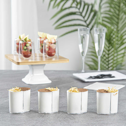 Mini Serve 4 oz Oval Clear Plastic Duet Tasting Cup - 2 Compartments - 2 1/2" x 1 3/4" x 2 1/2" - 100 count box