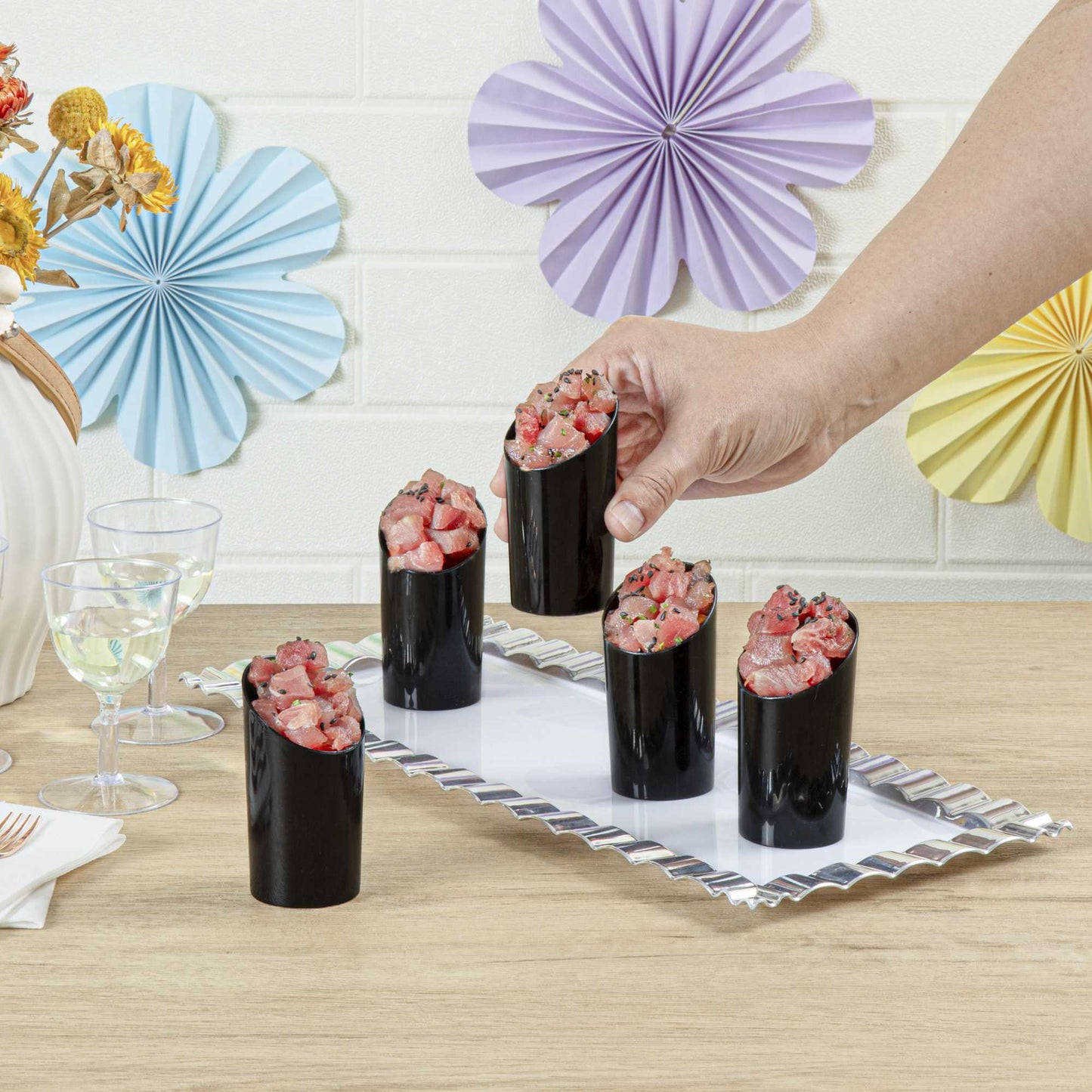 Mini Serve 3 oz Round Incline Shot Glass - Black, Plastic - 2" x 2" x 3 1/4" - 100 count box