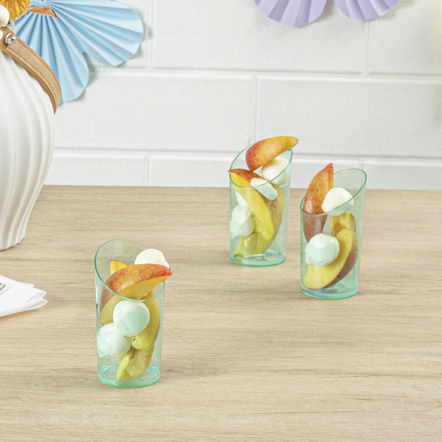 Mini Serve 3 oz Round Seagreen Plastic Incline Shot Glass - 2" x 2" x 3 1/4" - 20 count box