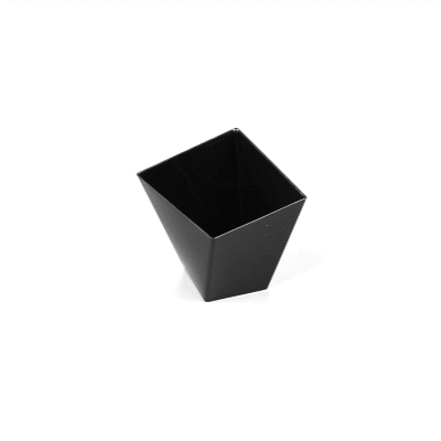Mini Serve 2 oz Square Black Plastic Girata Dessert Dish - 2" x 2" x 1 3/4" - 100 count box