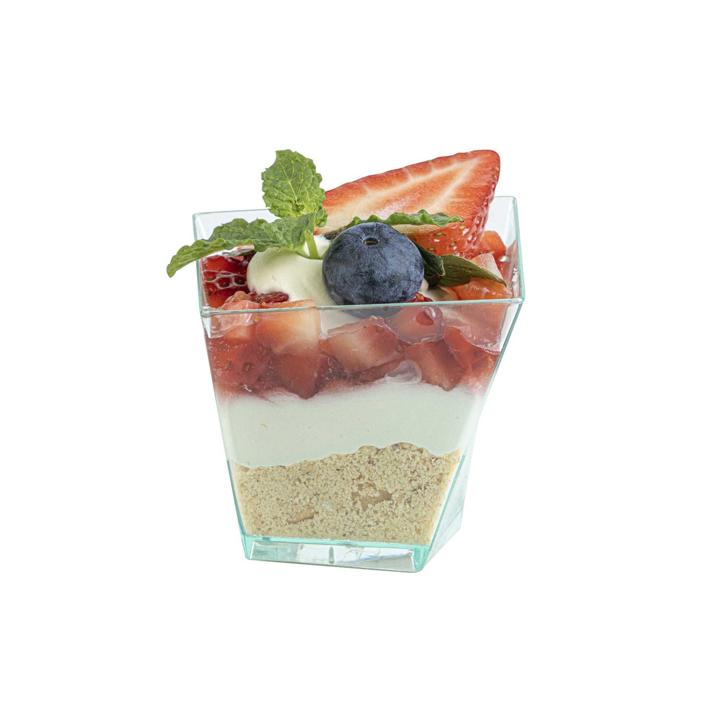 Mini Serve 2 oz Square Seagreen Plastic Girata Dessert Dish - 2" x 2" x 1 3/4" - 100 count box