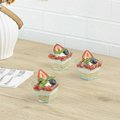 Mini Serve 2 oz Square Seagreen Plastic Girata Dessert Dish - 2" x 2" x 1 3/4" - 100 count box