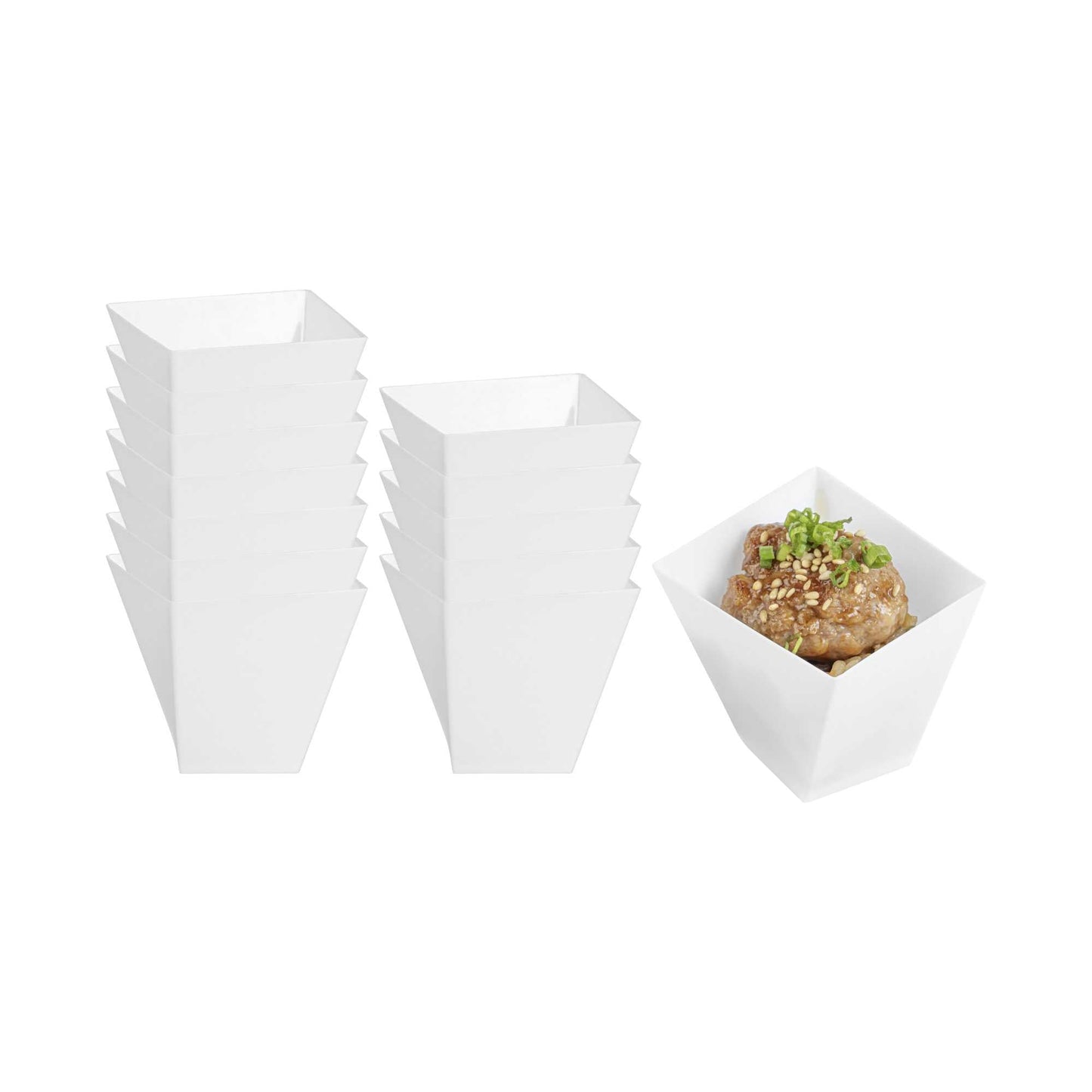 Mini Serve 2 oz Square White Plastic Girata Dessert Dish - 2" x 2" x 1 3/4" - 100 count box