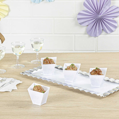 Mini Serve 2 oz Square White Plastic Girata Dessert Dish - 2" x 2" x 1 3/4" - 100 count box