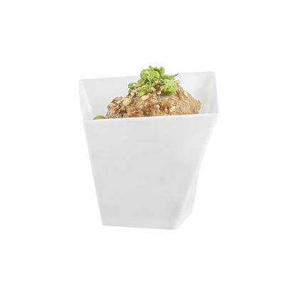 Mini Serve 2 oz Square White Plastic Girata Dessert Dish - 2" x 2" x 1 3/4" - 100 count box