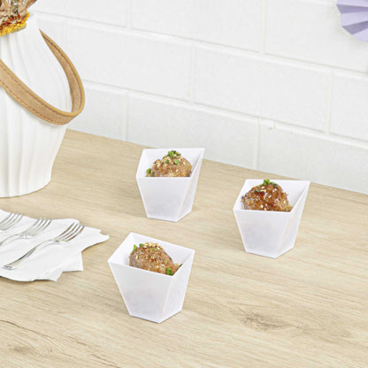 Mini Serve 2 oz Square White Plastic Girata Dessert Dish - 2" x 2" x 1 3/4" - 100 count box