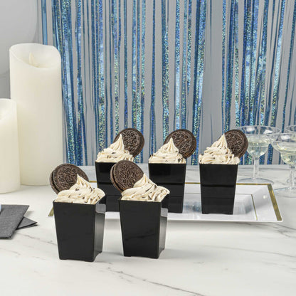 Mini Serve 4 oz Square Black Plastic Tall Quadrato Cup - 2" x 2 3/4" x 2" - 100 count box