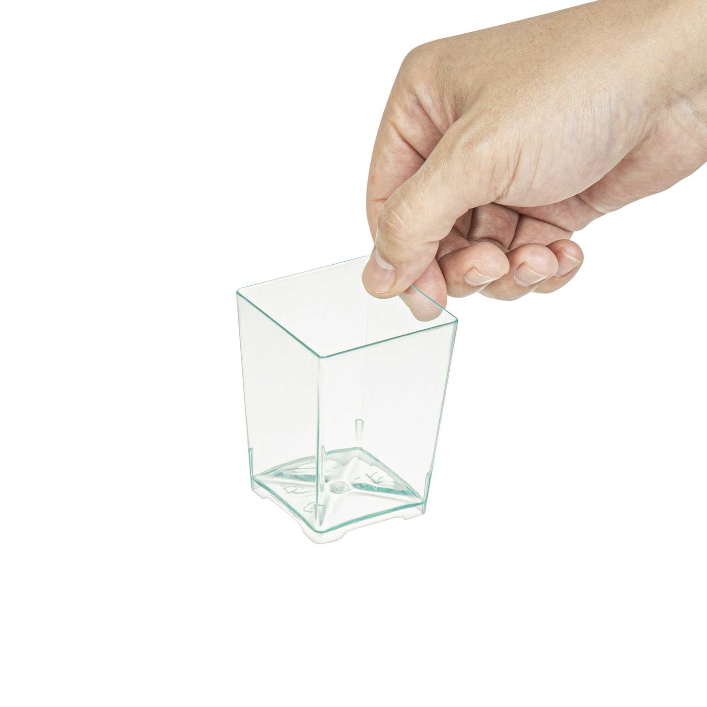Mini Serve 4 oz Square Seagreen Plastic Tall Quadrato Cup - 2" x 2" x 2 3/4" - 100 count box