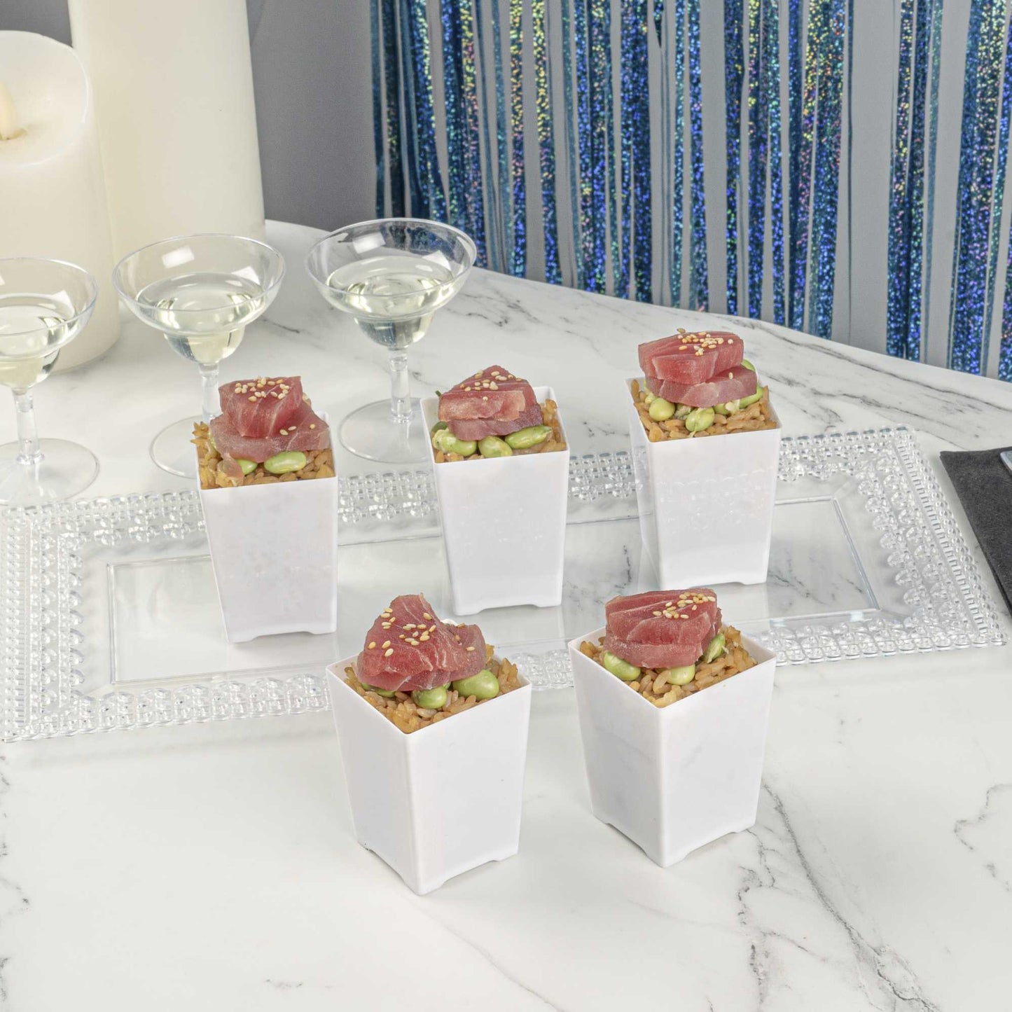 Mini Serve 4 oz Square White Plastic Tall Quadrato Cup - 2" x 2 3/4" x 2" - 100 count box