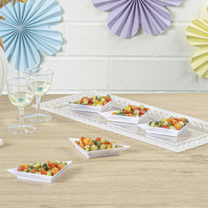 Mini Serve White Plastic Mini Triangolo Appetizer Plate - 4" x 2" - 100 count box