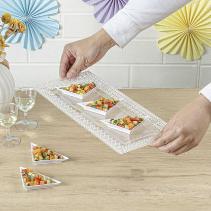 Mini Serve White Plastic Mini Triangolo Appetizer Plate - 4" x 2" - 100 count box