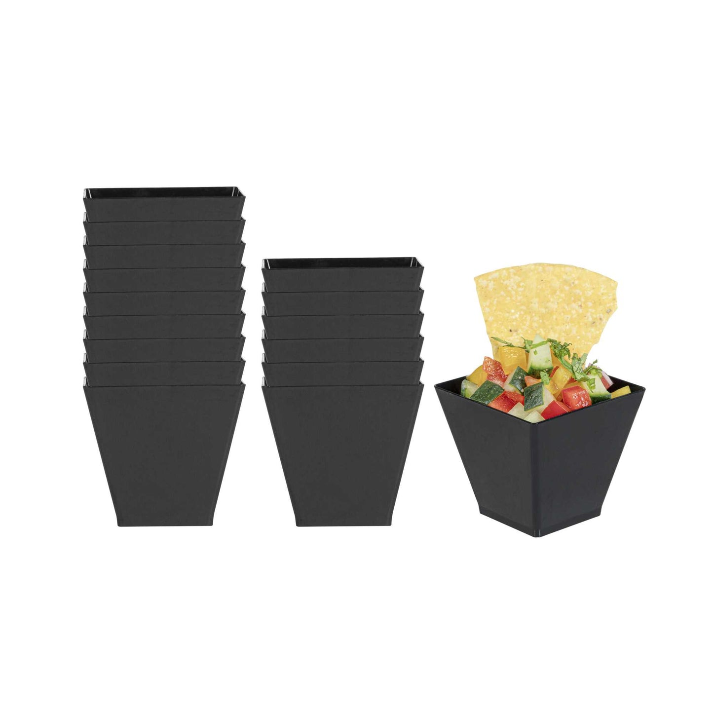 Mini Serve 2 oz Square Black Plastic Mini Kova Cup - 2" x 2" x 1 3/4" - 20 count box