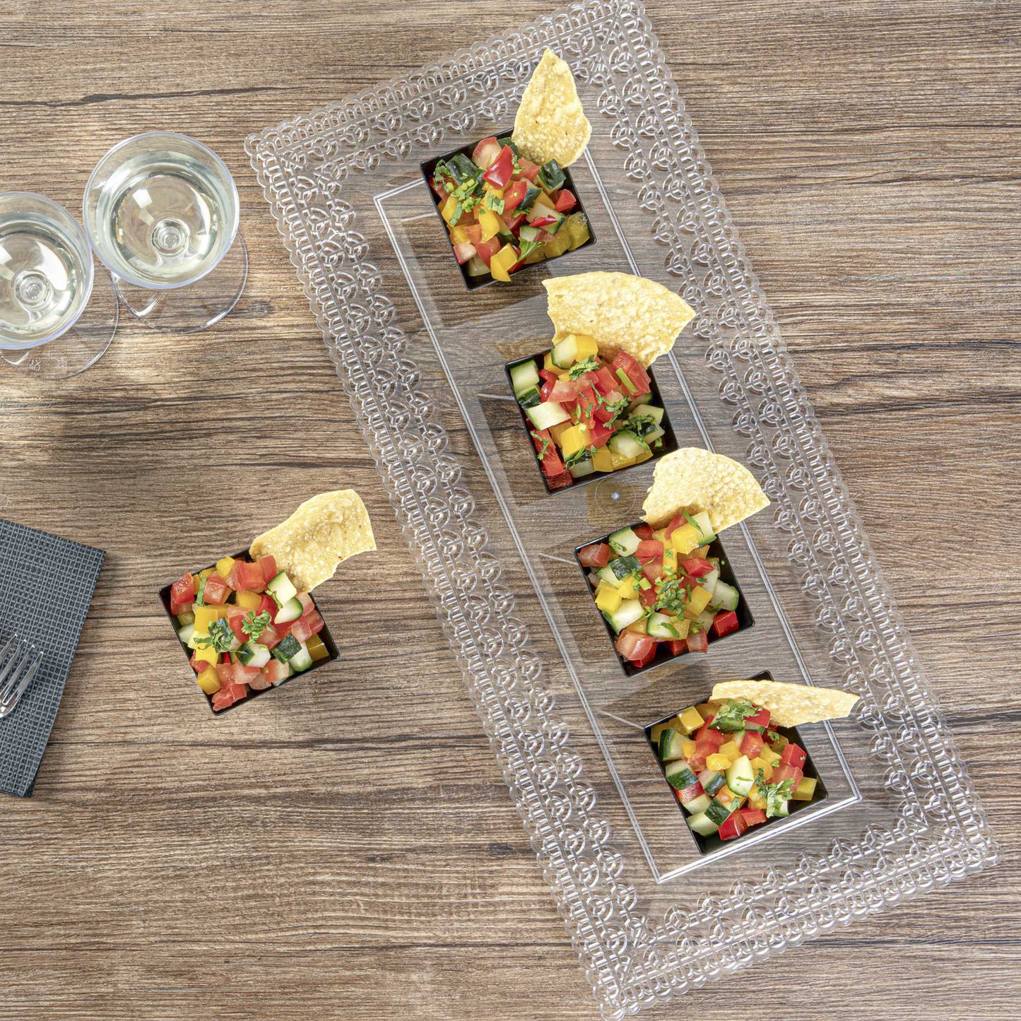 Mini Serve 2 oz Square Black Plastic Mini Kova Cup - 2" x 2" x 1 3/4" - 20 count box