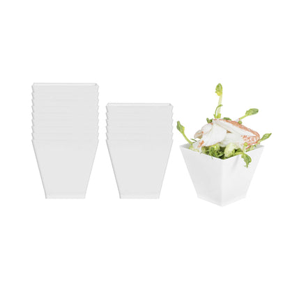 Mini Serve 2 oz Square White Plastic Mini Kova Cup - 2" x 2" x 1 3/4" - 100 count box