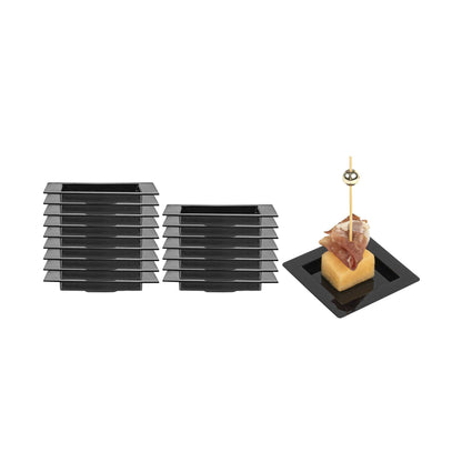 Mini Serve Square Black Plastic Mini Edge Plate - 2 3/4" x 2 3/4" - 25 count box