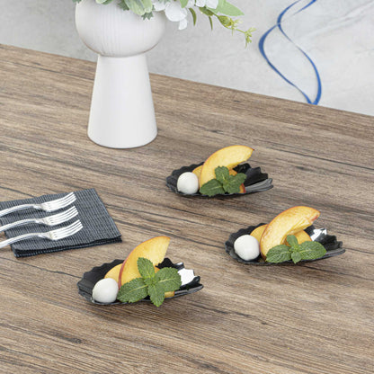 Mini Serve Black Plastic Mini Coquille Plate - 3 1/4" x 3 1/4" x 1/2" - 100 count box