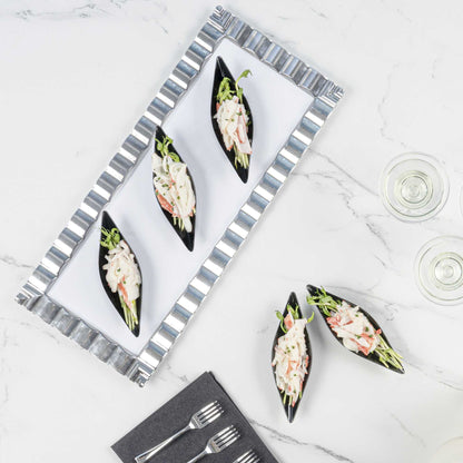 Mini Serve Diamond Black Plastic Canoe Dish - 5" x 1 1/2" x 3/4" - 100 count box