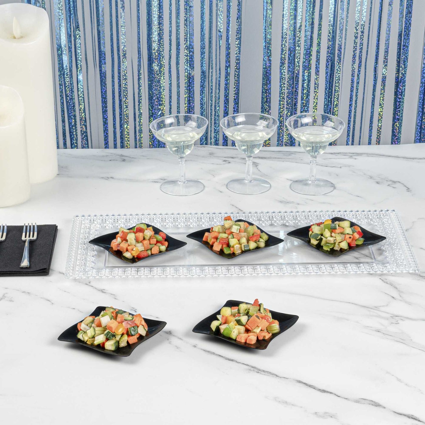 Mini Serve Square Black Plastic Aqua Plate - 3" x 3" - 100 count box