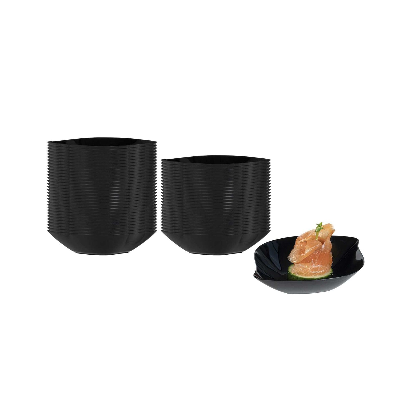 Mini Serve Square Black Plastic Comma Plate - 3 1/2" x 4 1/2" x 1" - 100 count box