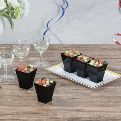 Mini Serve 2 oz Square Black Plastic Bonito Cup - 1 3/4" x 1 3/4" x 2 1/4" - 100 count box