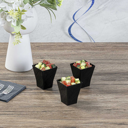Mini Serve 2 oz Square Black Plastic Bonito Cup - 1 3/4" x 1 3/4" x 2 1/4" - 100 count box
