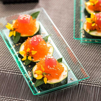 Mini Serve Rectangle Seagreen Plastic Plate - 5" x 2 1/2" x 1/2" - 100 count box