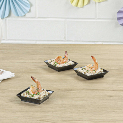 Mini Serve Square Black Plastic Mini Modern Plate - 2 1/2" x 2 1/2" x 1/2" - 100 count box