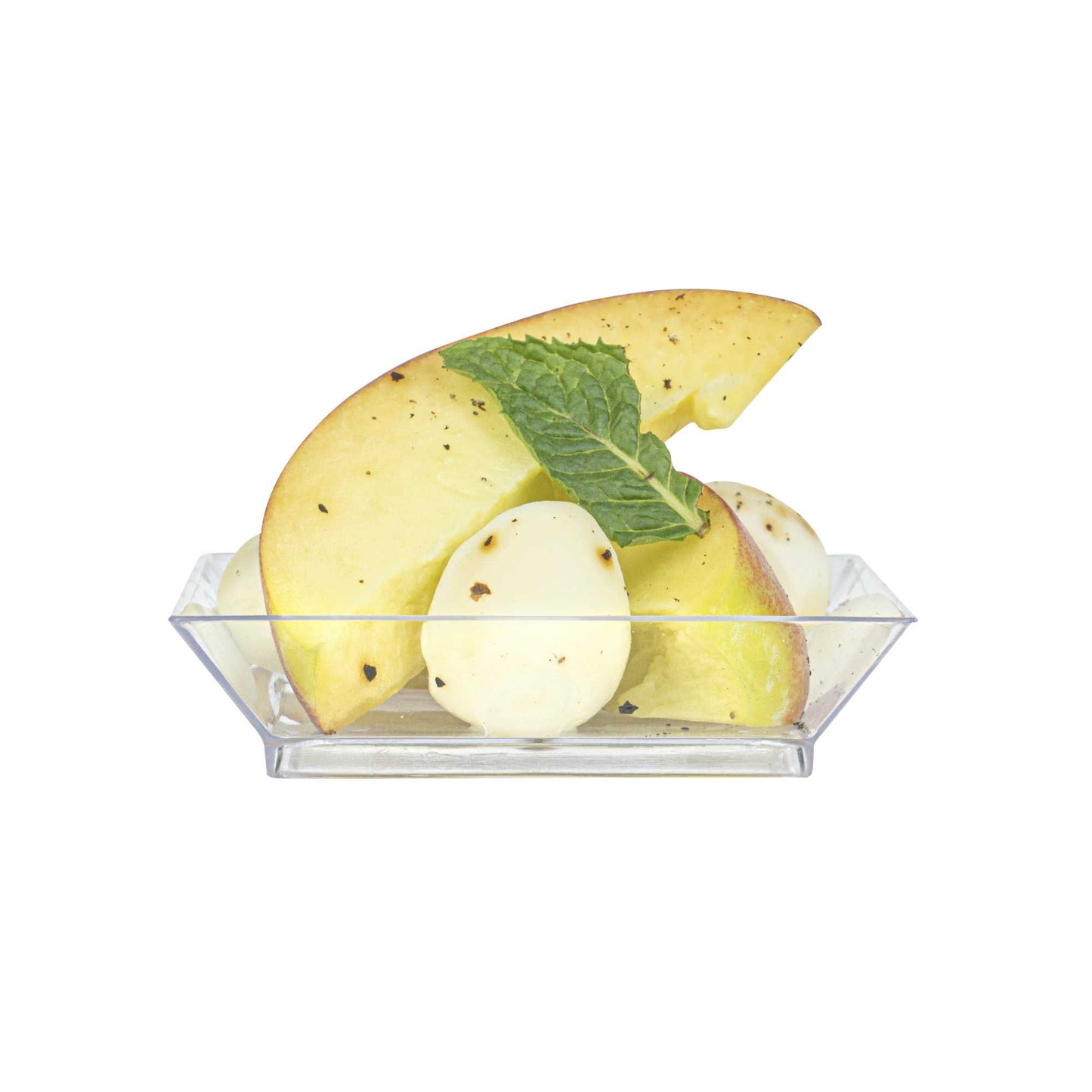 Mini Serve Square Clear Plastic Mini Modern Plate - 2 1/2" x 2 1/2" x 1/2" - 20 count box