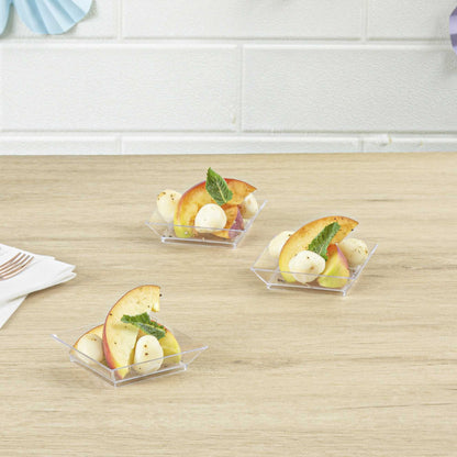 Mini Serve Square Clear Plastic Mini Modern Plate - 2 1/2" x 2 1/2" x 1/2" - 100 count box