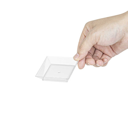 Mini Serve Square Clear Plastic Mini Modern Plate - 2 1/2" x 2 1/2" x 1/2" - 100 count box