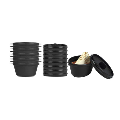 Mini Serve 3 oz Oval Black Plastic Mini Kettle Dish - 3" x 2 1/4" x 1 1/2" - 100 count box