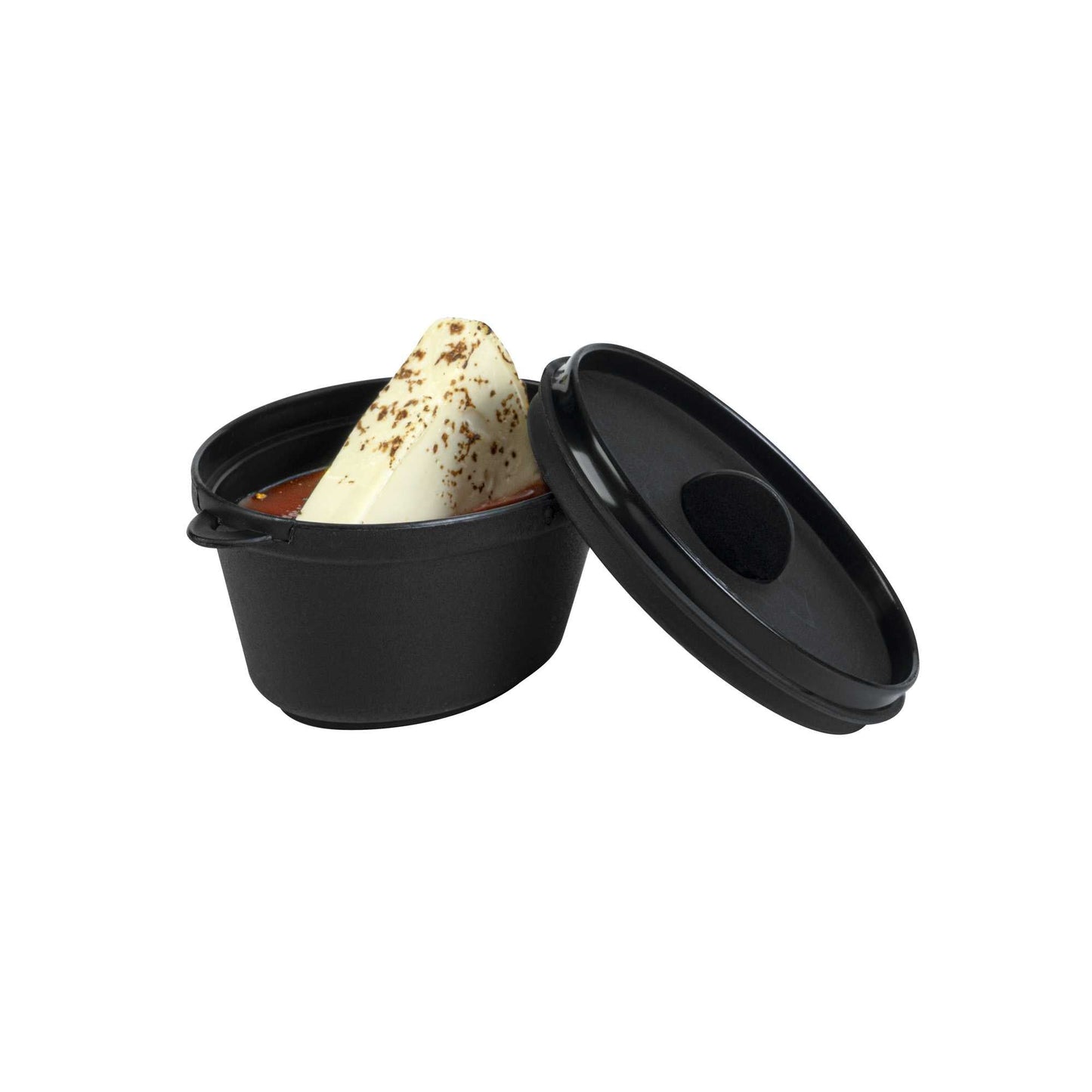 Mini Serve 3 oz Oval Black Plastic Mini Kettle Dish - 3" x 2 1/4" x 1 1/2" - 100 count box