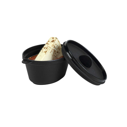 Mini Serve 3 oz Oval Black Plastic Mini Kettle Dish - 3" x 2 1/4" x 1 1/2" - 100 count box