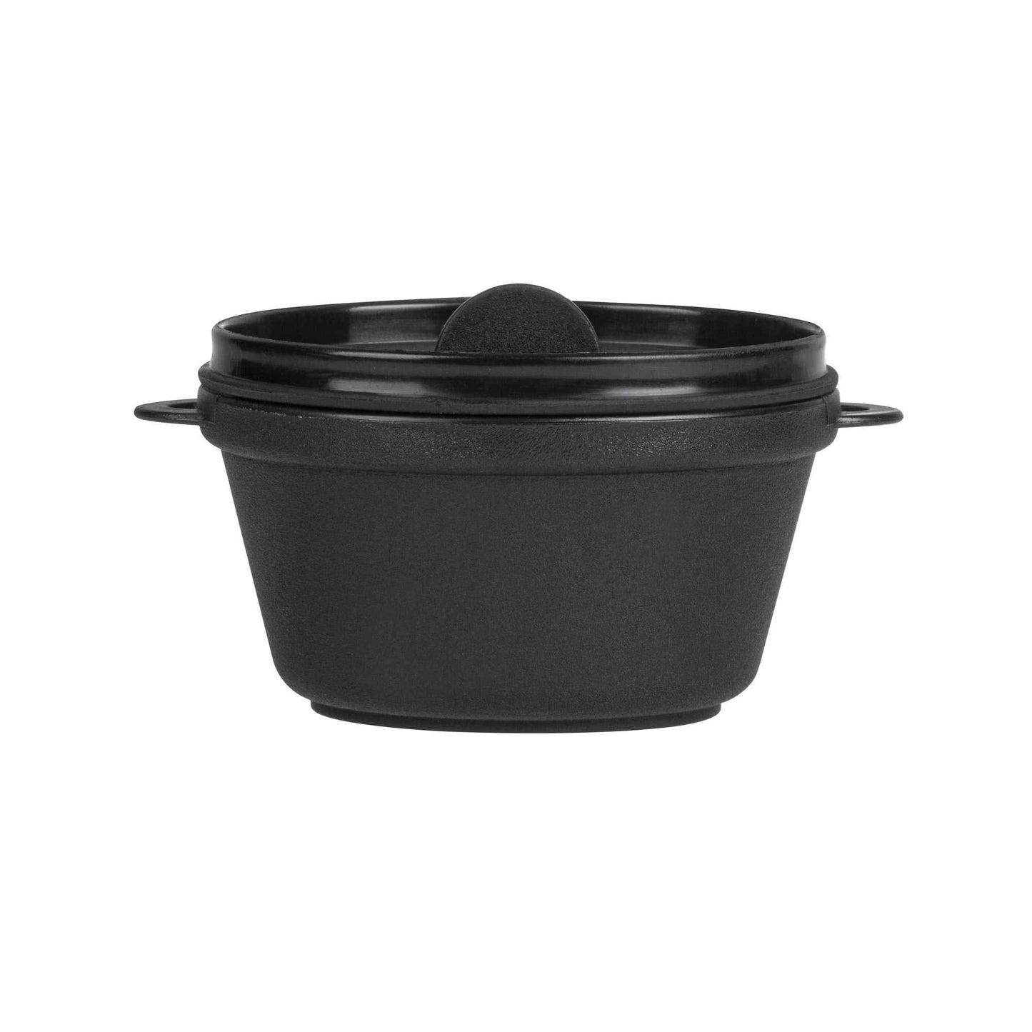 Mini Serve 3 oz Oval Black Plastic Mini Kettle Dish - 3" x 2 1/4" x 1 1/2" - 100 count box
