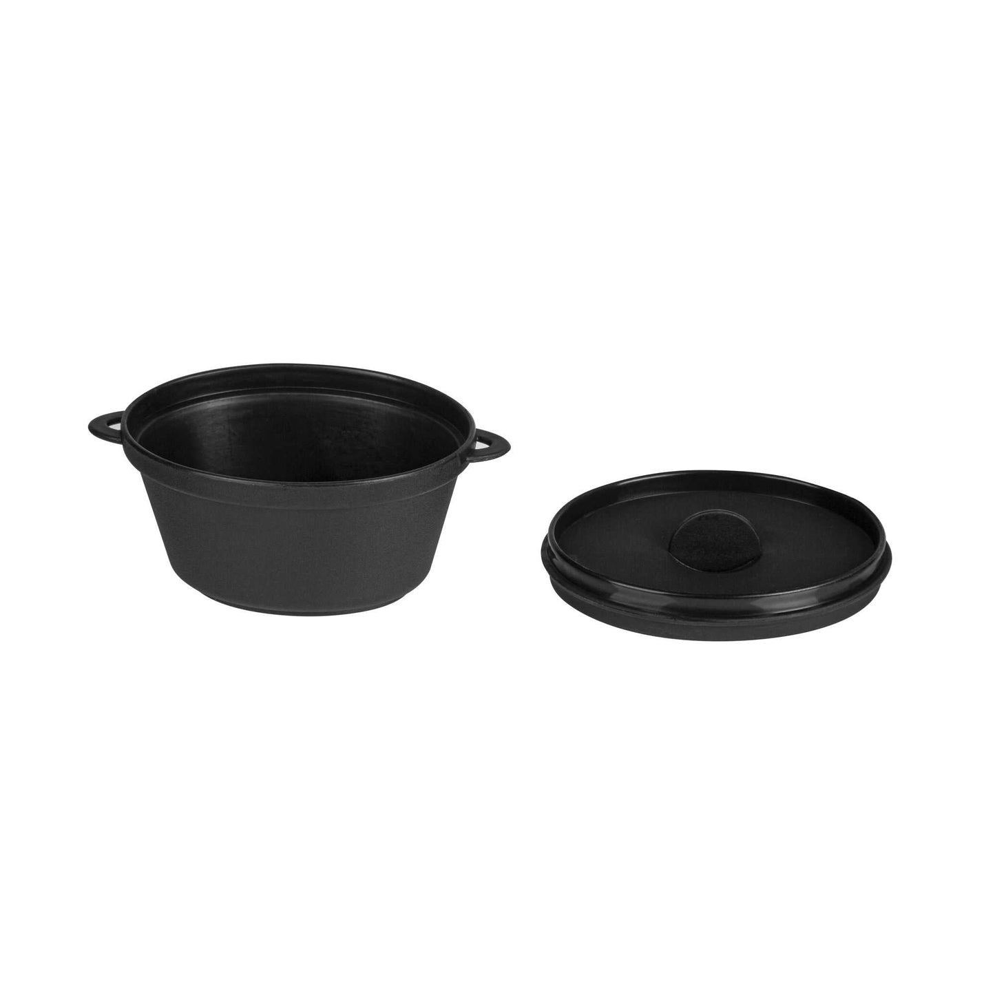 Mini Serve 3 oz Oval Black Plastic Mini Kettle Dish - 3" x 2 1/4" x 1 1/2" - 100 count box