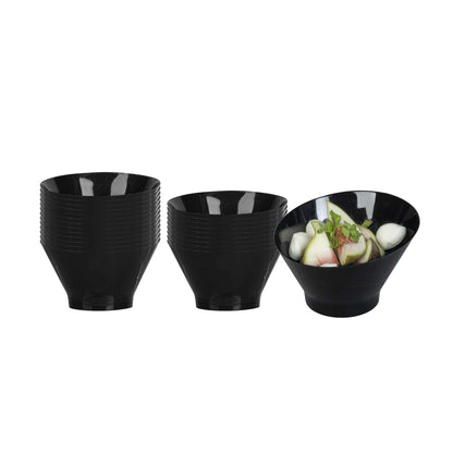 Mini Serve 7 oz Round Black Plastic Incline Bowl - 4 1/4" x 4 1/4" x 2 3/4" - 20 count box